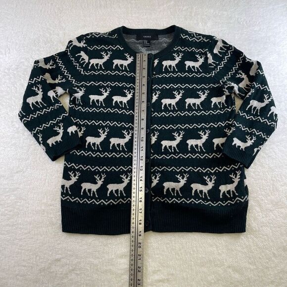 Forever 21 Medium Holiday Cardigan Green Reindeer Print Button Sweater - Picture 5 of 13